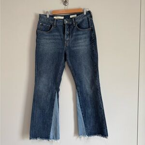 Pilcro Blue Flare Jeans with Frayed Hem